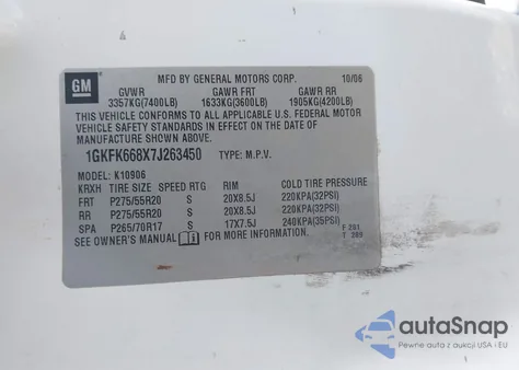 2007 GMC Yukon Xl 1500 Denali из США, поврежденный, VIN 1GKFK668X7J263450